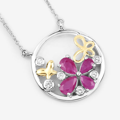 1.47 Carat Genuine Ruby and White Topaz .925 Sterling Silver Pendant