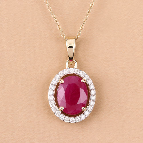 2.51 Carat Genuine Ruby and White Diamond 10K Yellow Gold Pendant