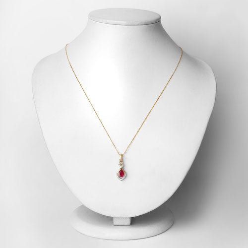 0.86 Carat Genuine Ruby and White Diamond 14K Yellow Gold Pendant