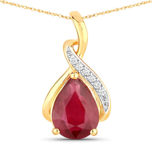 1.98 Carat Genuine Ruby and White Diamond 14K Yellow Gold Pendant