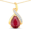 1.98 Carat Genuine Ruby and White Diamond 14K Yellow Gold Pendant