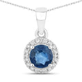 0.72 Carat Genuine Blue Sapphire and White Diamond 14K White Gold Pendant