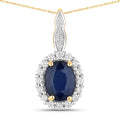 1.79 Carat Genuine Blue Sapphire and White Diamond 14K Yellow Gold Pendant