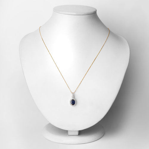 1.79 Carat Genuine Blue Sapphire and White Diamond 14K Yellow Gold Pendant