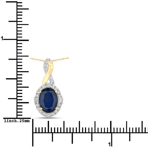 1.72 Carat Genuine Blue Sapphire and White Diamond 14K Yellow Gold Pendant