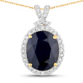 6.58 Carat Genuine Blue Sapphire and White Diamond 14K Yellow Gold Pendant