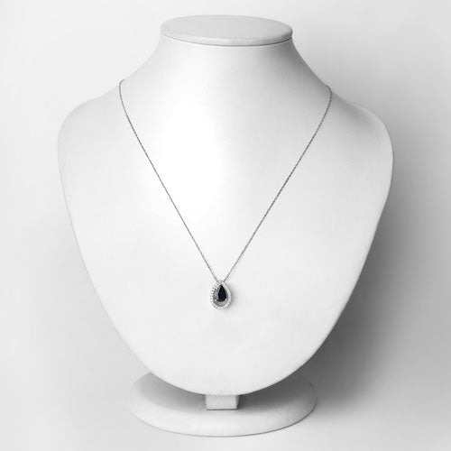 1.15 Carat Genuine Blue Sapphire and White Diamond 14K White Gold Pendant
