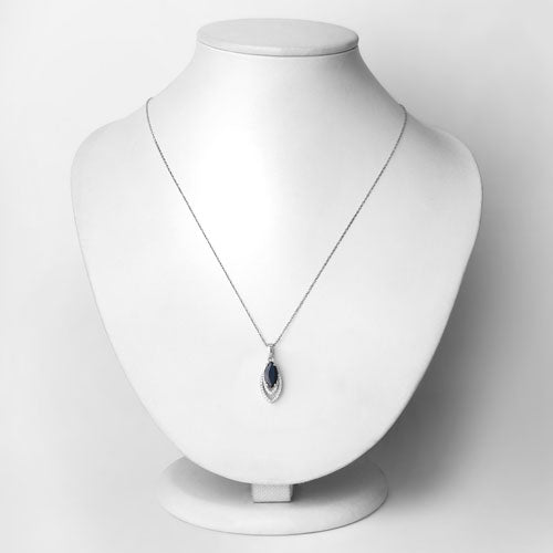 1.42 Carat Genuine Blue Sapphire and White Diamond 14K White Gold Pendant