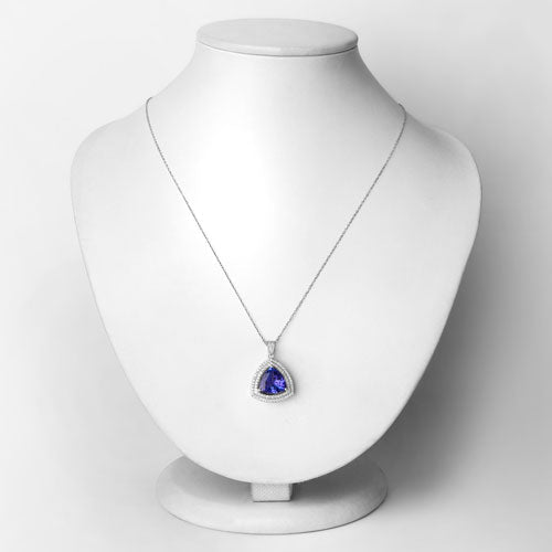 3.93 Carat Genuine Tanzanite and White Diamond 14K White Gold Pendant