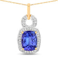 2.23 Carat Genuine Tanzanite and White Diamond 14K Yellow Gold Pendant