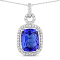 2.25 Carat Genuine Tanzanite and White Diamond 14K White Gold Pendant