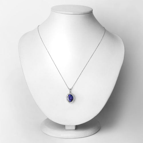 3.21 Carat Genuine Tanzanite and White Diamond 14K White Gold Pendant