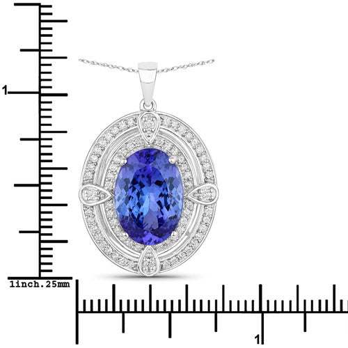 5.91 Carat Genuine Tanzanite and White Diamond 14K White Gold Pendant