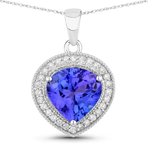 2.58 Carat Genuine Tanzanite and White Diamond 14K White Gold Pendant