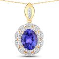 4.13 Carat Genuine Tanzanite and White Diamond 14K Yellow Gold Pendant