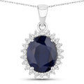 4.63 Carat Genuine Blue Sapphire and White Diamond 14K White Gold Pendant