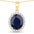 4.63 Carat Genuine Blue Sapphire and White Diamond 14K Yellow Gold Pendant