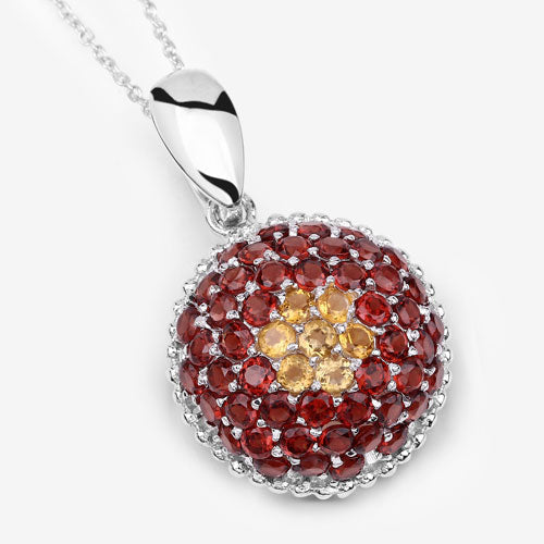 4.57 Carat Genuine Citrine and Garnet .925 Sterling Silver Pendant