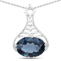 6.65 Carat Genuine London Blue Topaz .925 Sterling Silver Pendant