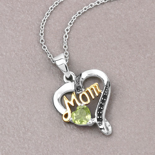 0.49 Carat Genuine Peridot and Black Spinel .925 Sterling Silver Pendant