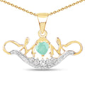 14K Yellow Gold Plated 0.62 Carat Genuine Emerald and White Topaz .925 Sterling Silver Pendant