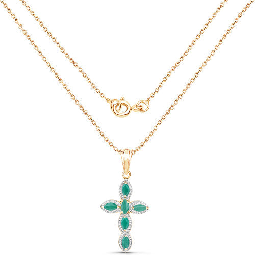 18K Yellow Gold Plated 0.84 Carat Genuine Emerald .925 Sterling Silver Pendant
