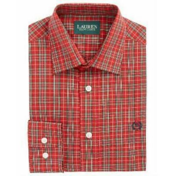 LAUREN Ralph Lauren Kids Plaid Dress Shirt, Size 12R/Red