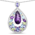 6.40 Carat Genuine Multi Stones .925 Sterling Silver Pendant