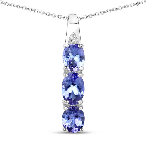1.11 Carat Genuine Tanzanite and White Diamond .925 Sterling Silver Pendant