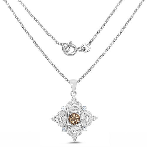 3.00 Carat Genuine Smoky Quartz, Blue Topaz and White Topaz .925 Sterling Silver Pendant