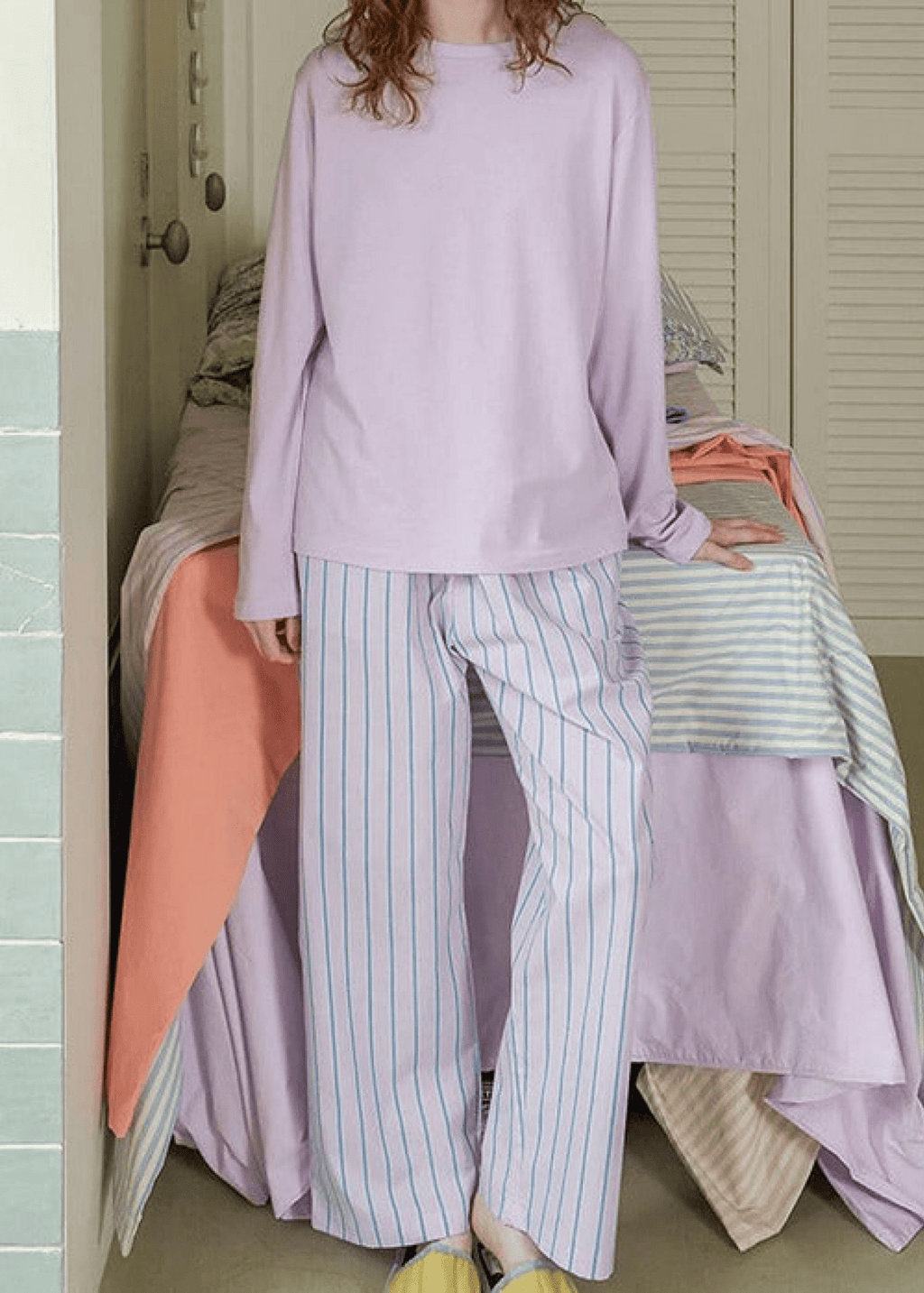 Pastel Striped Pajama Set / Purple