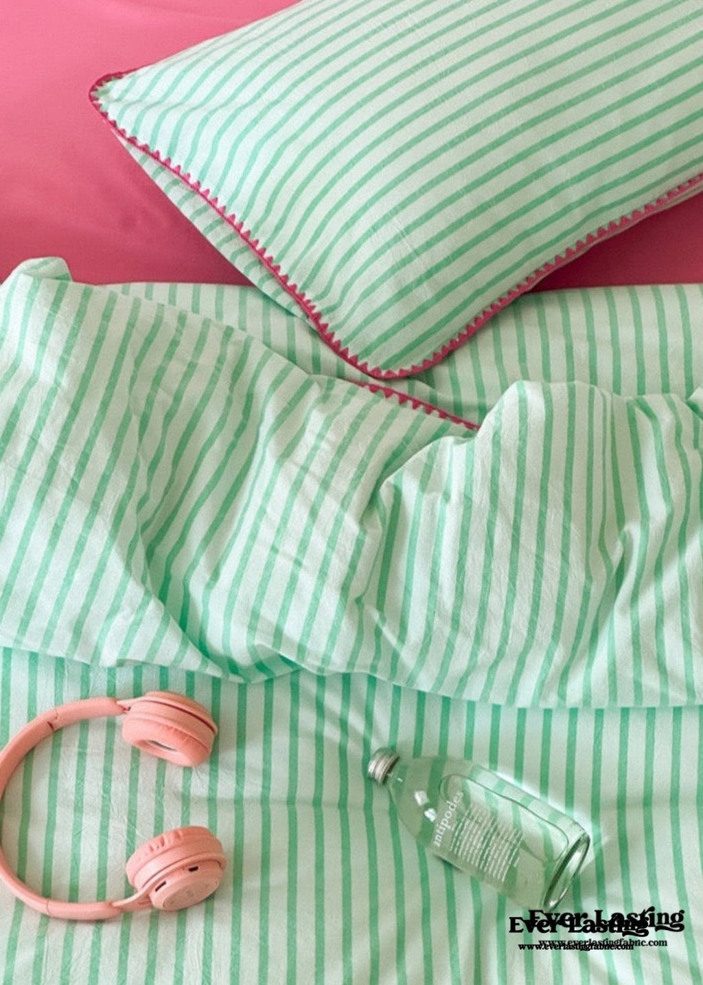 Pepper Candy Stripe Bedding Set / Light Green