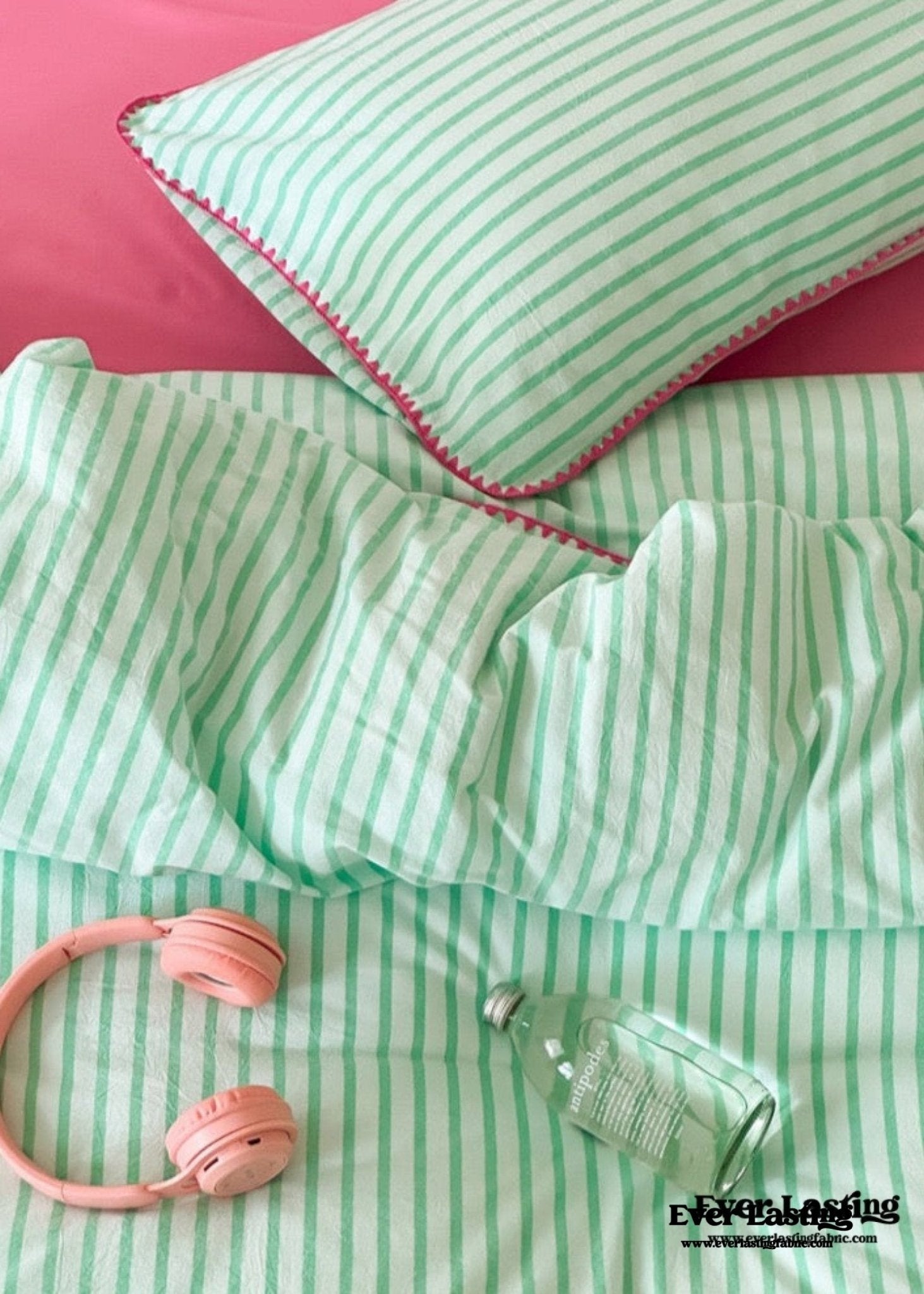Pepper Candy Stripe Bedding Set / Light Green