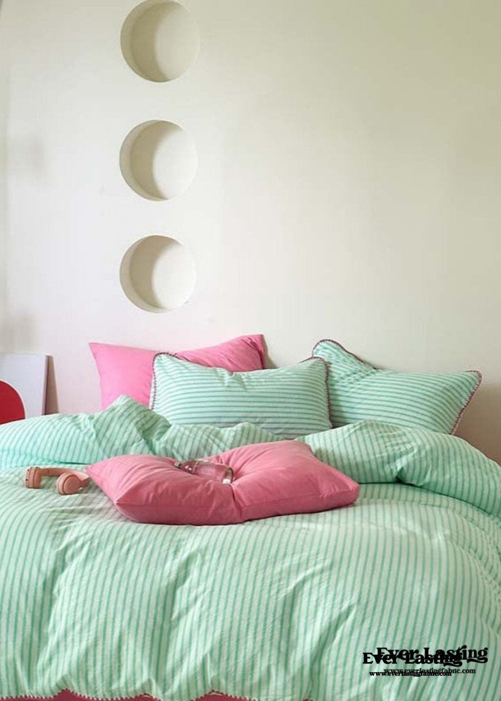 Pepper Candy Stripe Bedding Set / Light Green