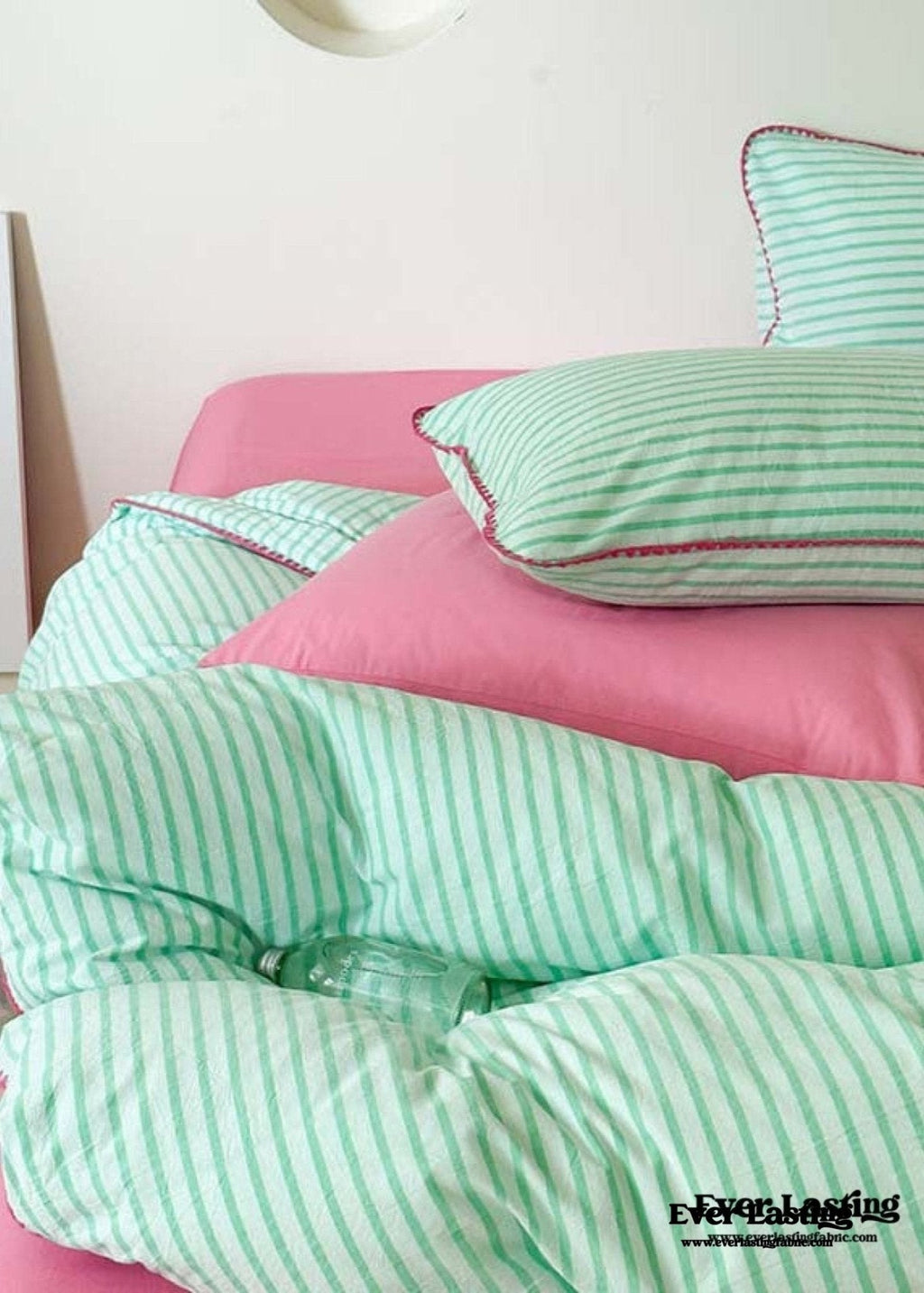 Pepper Candy Stripe Bedding Set / Light Green