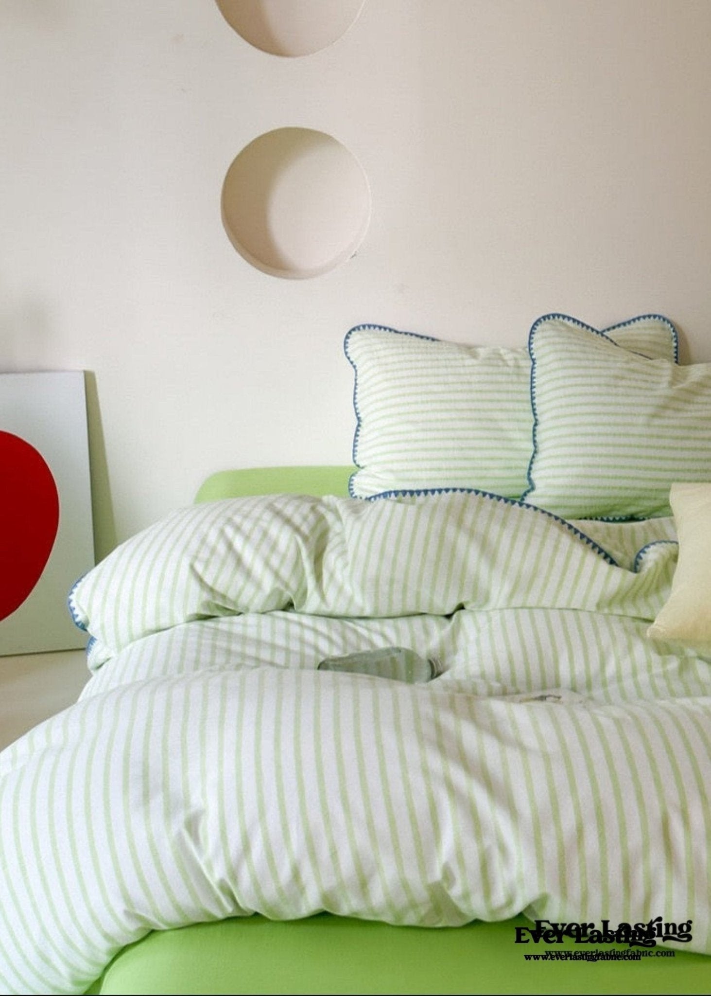 Pepper Candy Stripe Bedding Set / Light Green