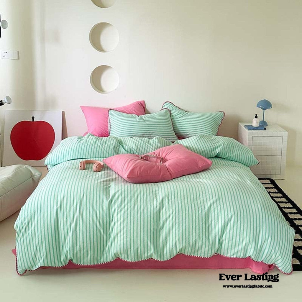 Pepper Candy Stripe Bedding Set / Purple + Green