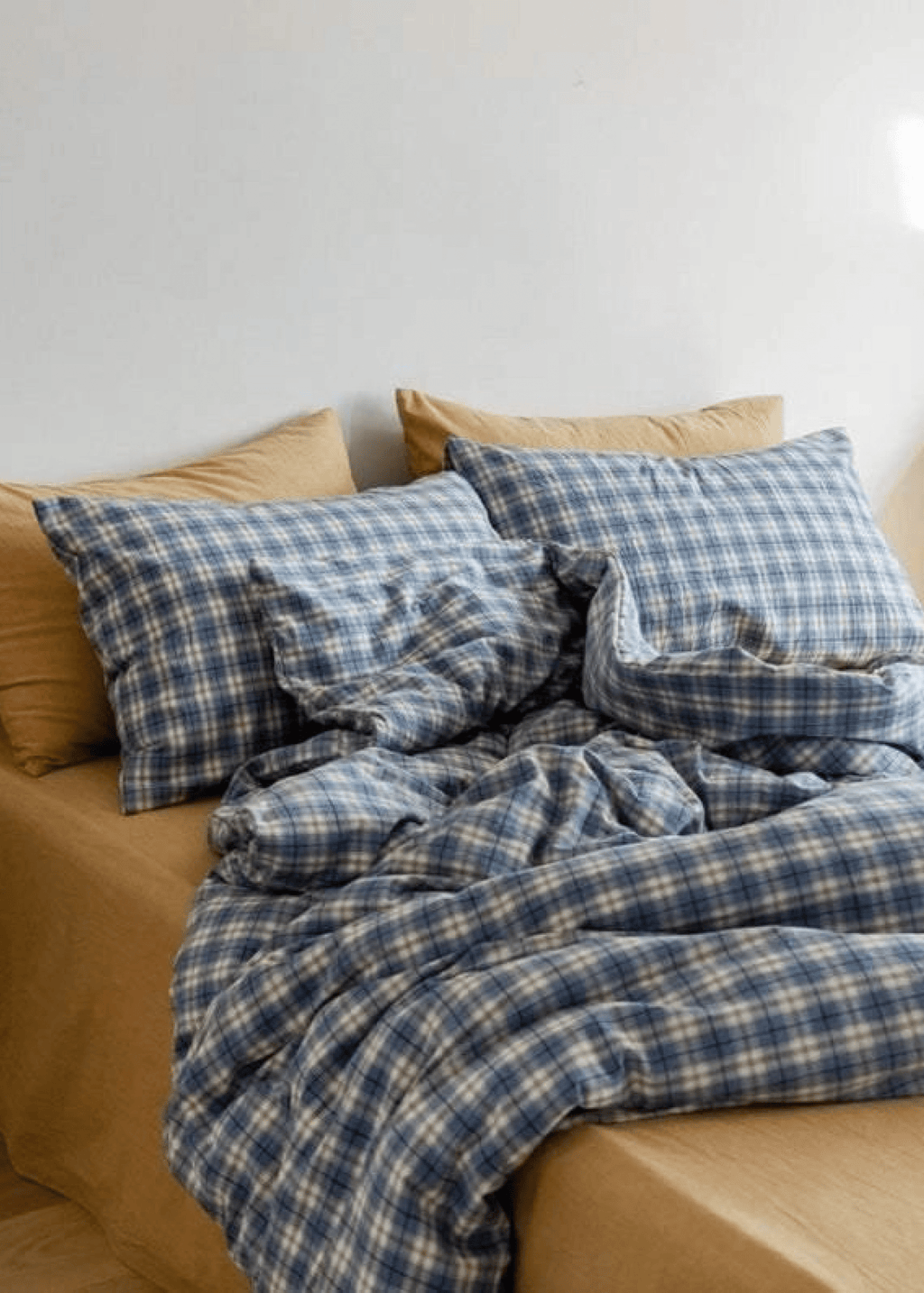 Plaid Bedding Set / Yellow + Mint Green