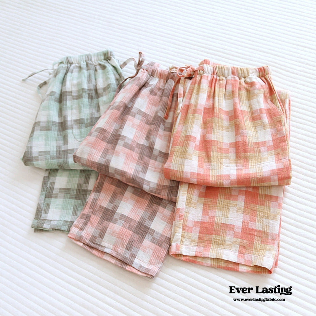 Plaid Washed Cotton Pajama Pants / Blue