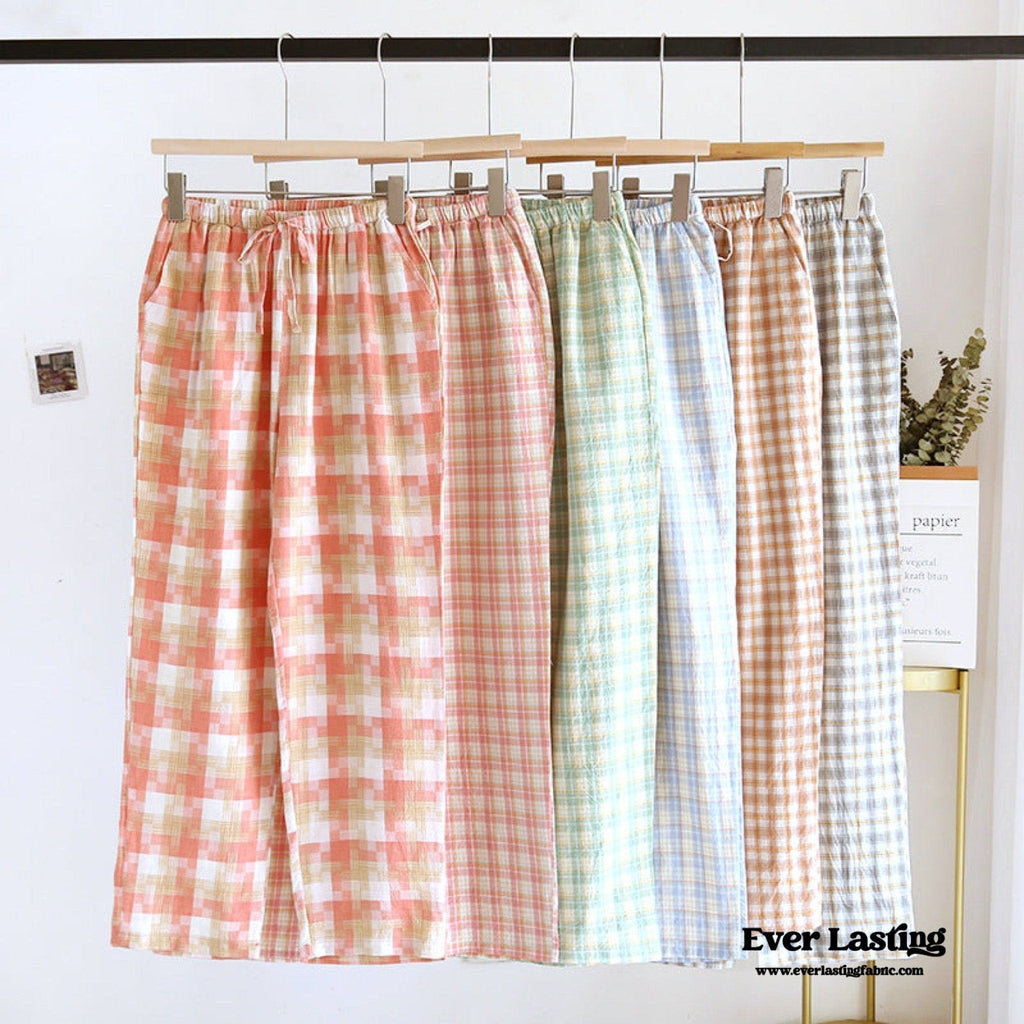 Plaid Washed Cotton Pajama Pants / Blue