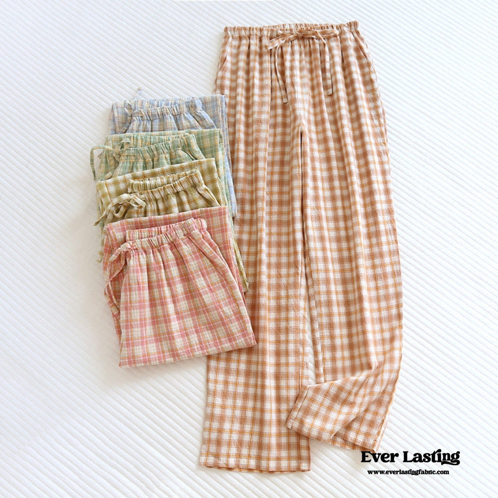 Plaid Washed Cotton Pajama Pants / Blue