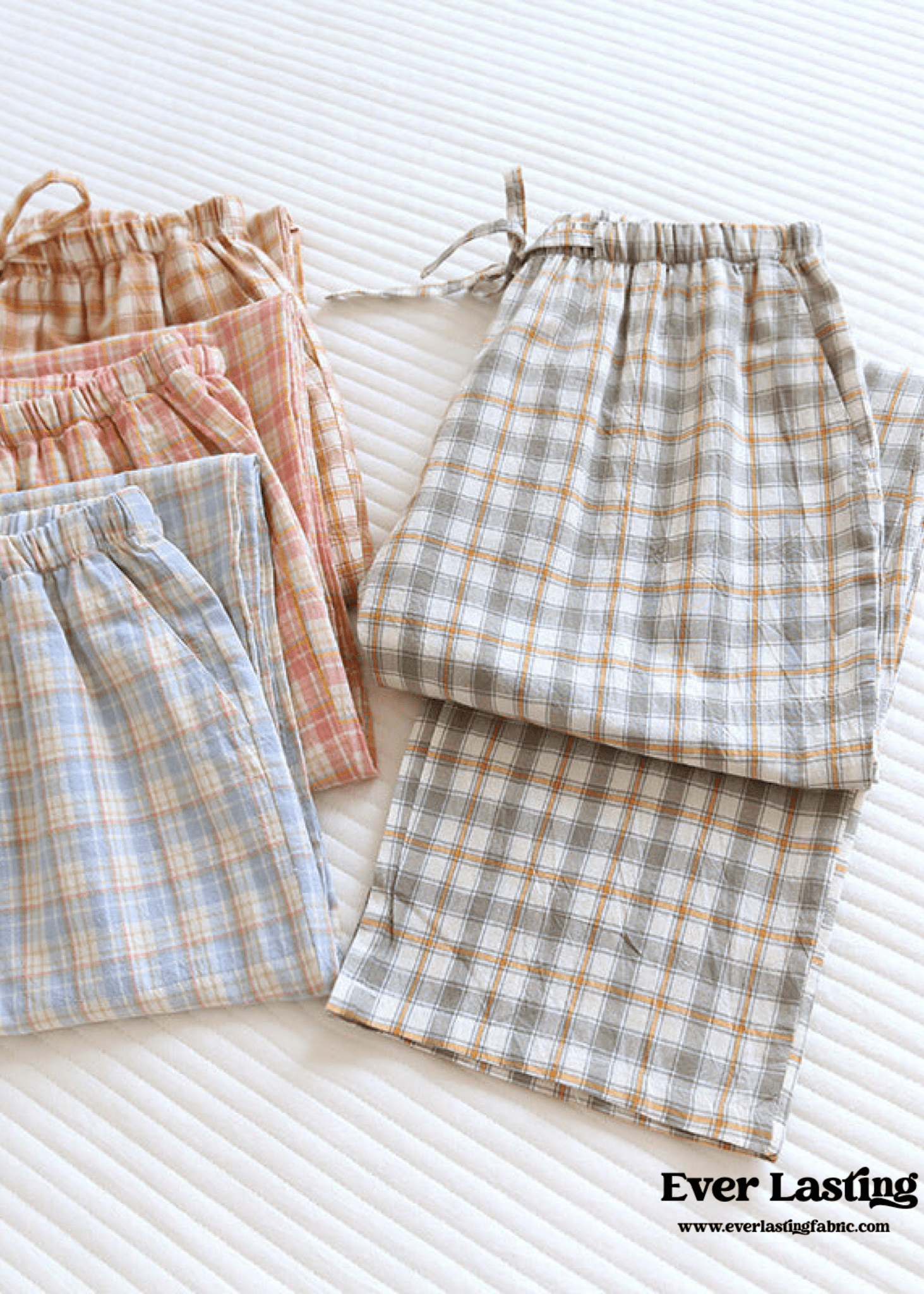 Plaid Washed Cotton Pajama Pants / Orange