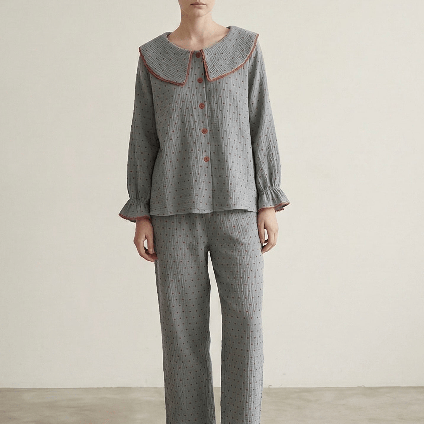Polka Dot Cute Collared Pajama Set