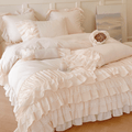 Princess Ruffle Lace Washed Cotton Bedding Set / Pink