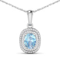 1.35 Carat Genuine Aquamarine and White Diamond 14K White Gold Pendant