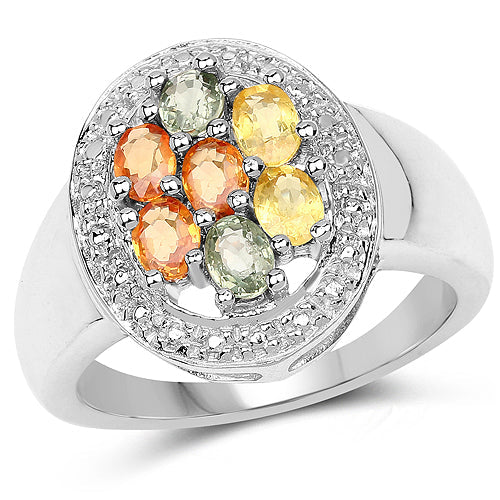 1.54 Carat Genuine Multi Sapphire .925 Sterling Silver Ring