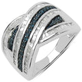 1.02 Carat Genuine Blue Diamond & White Diamond .925 Sterling Silver Ring
