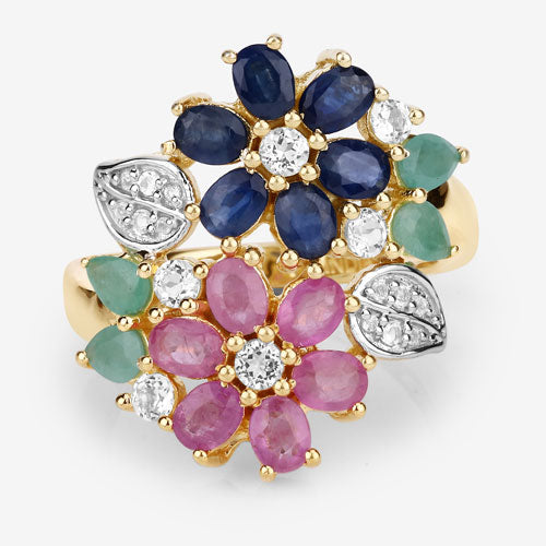 3.65 Carat Genuine Multi Stones .925 Sterling Silver Ring