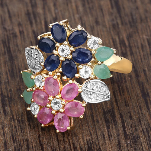 3.65 Carat Genuine Multi Stones .925 Sterling Silver Ring
