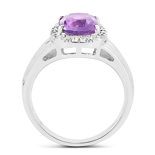 2.13 Carat Genuine  Amethyst and White Topaz .925 Sterling Silver Ring